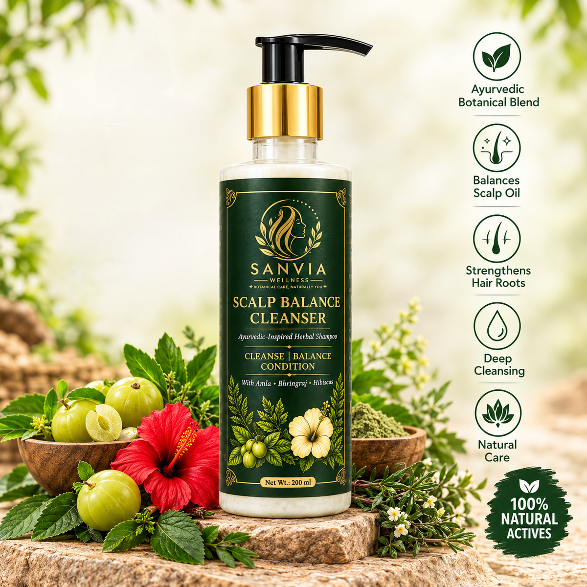 Ayurvedic Herbal Shampoo with Amla, Bhringraj & Shikakai – Scalp Cleanse