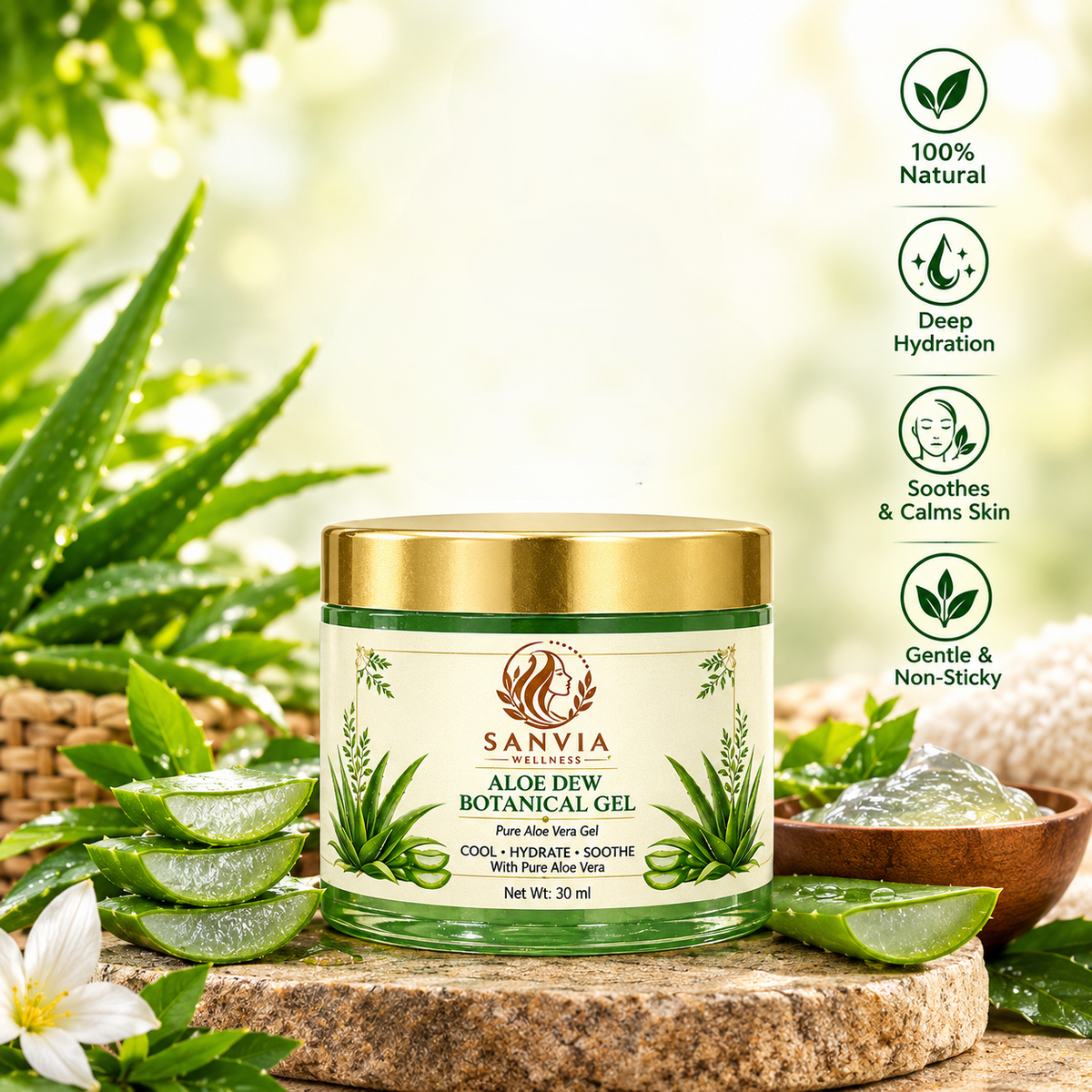 Aloe Dew Botanical Gel for Face, Body & Hair – Lightweight Hydrating Gel 30ml