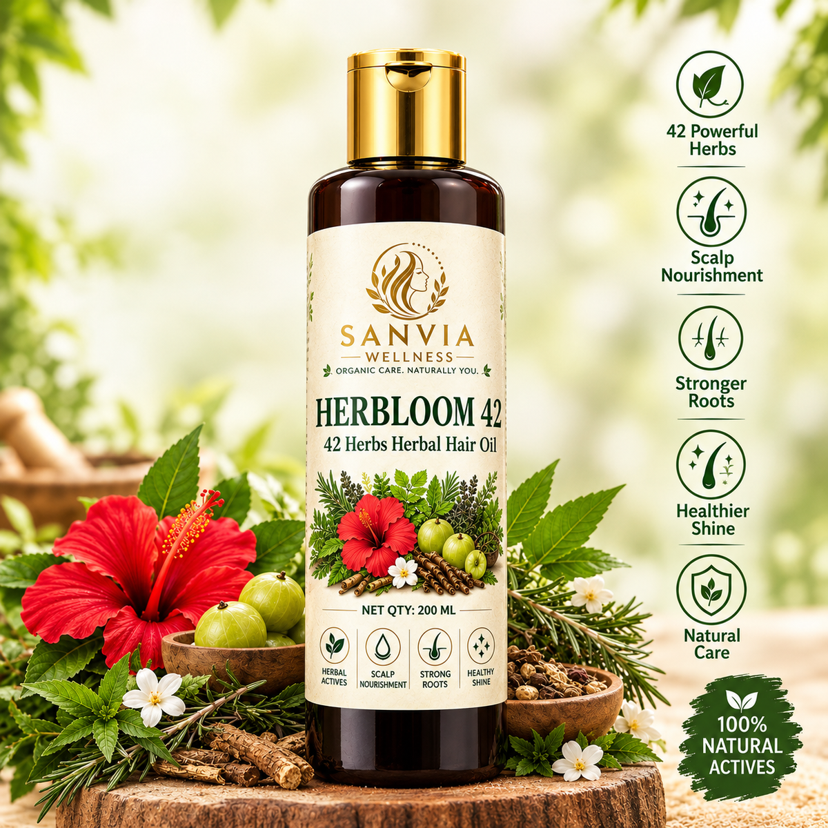 42 Herbs Ayurvedic Hair Oil – Bhringraj, Amla & Onion for Hair Growth 200ml