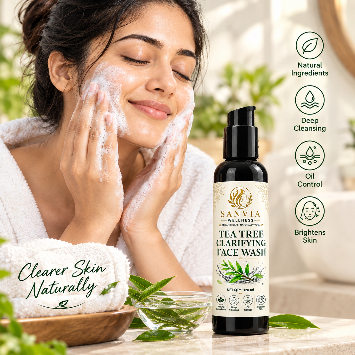 Tea Tree Face Wash for Oily & Acne-Prone Skin – Clarifying Cleanser 120ml