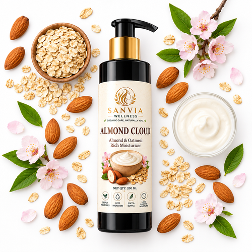 Almond Cloud Moisturiser Flat Lay White Background