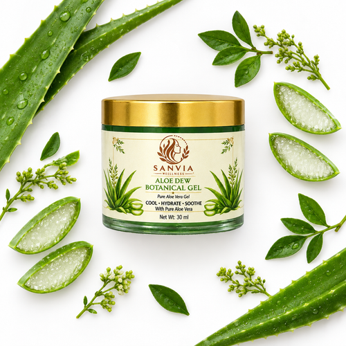 Aloe Dew Botanical Gel Flat Lay White Background