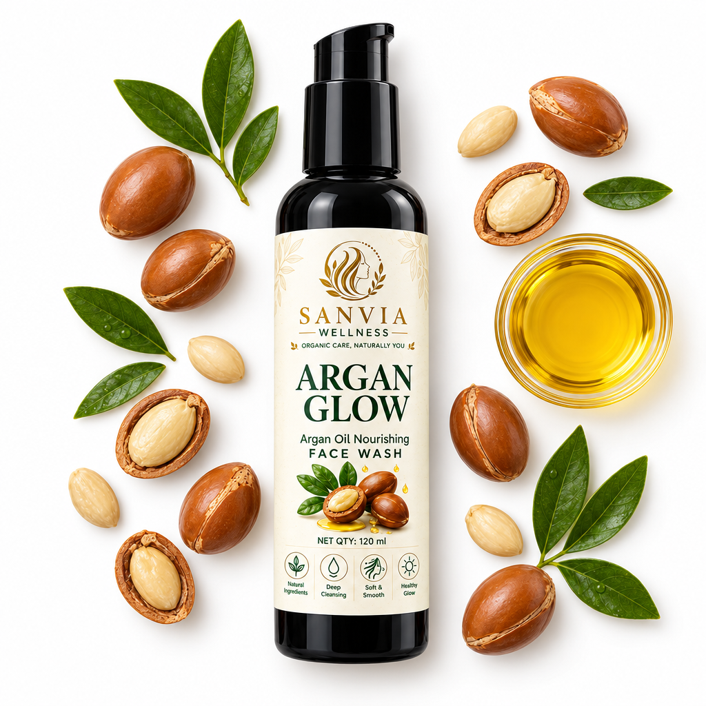 Argan Glow Face Wash Flat Lay White Background