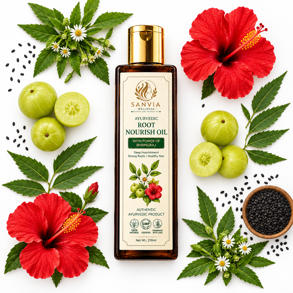 Bhringraj Hair Oil Flat Lay White Background