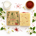 Goat Milk Saffron Soap Flat Lay White Background