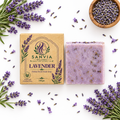 Lavender Herbal Handmade Soap Flat Lay White Background
