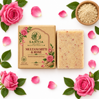 Multani Mitti Rose Herbal Soap Flat Lay White Background