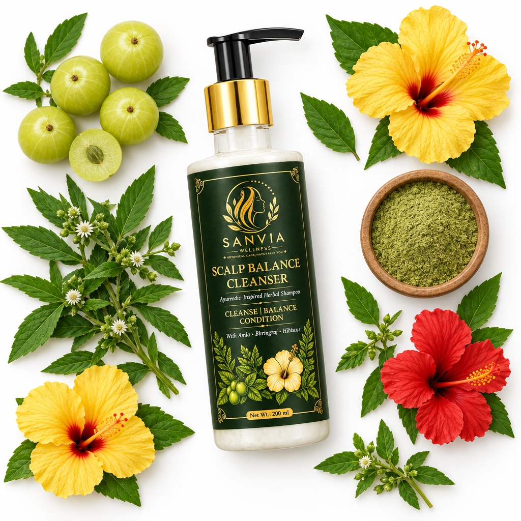 Scalp Balance Cleanser Flat Lay White Background